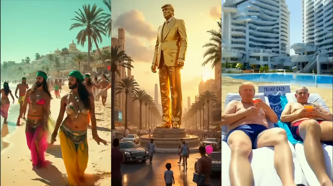 US President Donald Trump uploads AI video of Gaza as beach town with bearded belly dancers