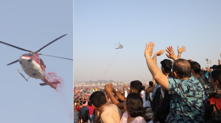 Maha Kumbh: Pushpa Varsha on devotees during Magh Purnima ‘snan’